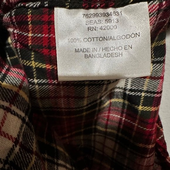 Basic Editions Red Plaid Flannel Button up Mens Medium Christmas Holiday Cotton - Picture 3 of 4